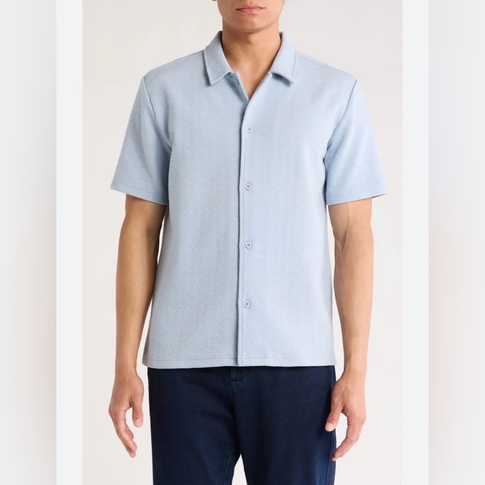 Fleece Factory Diamond Jacquard Button-Up Shirt - Baby Blue - Size Small
